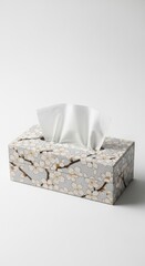 Tissue Box with Floral Design on White Background
