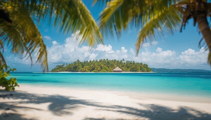 Fototapeta premium Caribbean isle, tropical landscape with lush vegetation, showcasing natural beauty and seasonal change