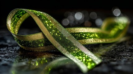 Elegance and unity: the symbolism of the green ribbon. Medical data. A green ribbon flows gracefully, symbolizing unified hope and awareness. Body health. Body scan.