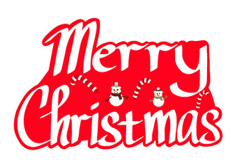 Red “Merry Christmas” lettering with two small snowmen and candy canes, full of festive energy.