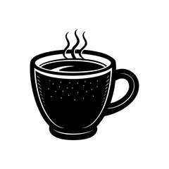 Steaming coffee or tea cup black and white graphic icon vector