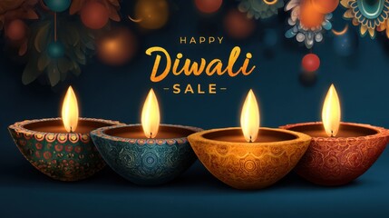 Festive Diwali Celebration with Colorful Dias and Vibrant Decorations for a Joyful Sale Promotion
