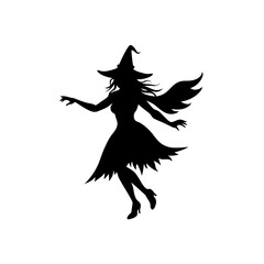Enchanting witch or fairy silhouette flying with hat and wings