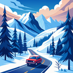 Winter Road Trip Through Mountains