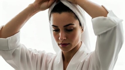 Woman in Bathrobe with Towel Wrap Video Still