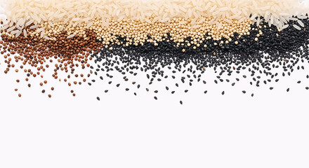 Close-up of  Rice and Natural Whole Grain Seeds