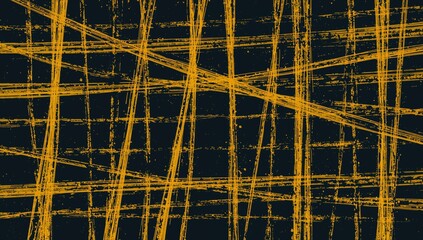 An abstract image with a textured grid of intersecting yellow lines on a dark backdrop, creating a dynamic visual flow