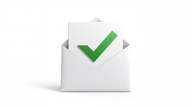 Letter with a check mark in an open envelope, symbolizing approval, efficiency