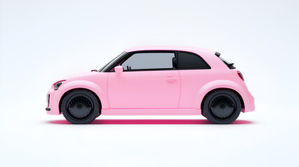 Pink compact car a small vehicle for urban commuting isolated on white background