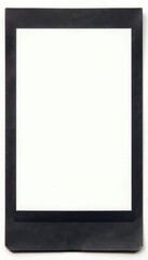 Blank vintage polaroid frame, black film, white background, background, film