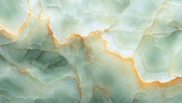 Close-up view of translucent green agate with white and orange natural banding patterns creating a smooth flowing texture