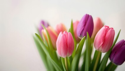 Fototapeta premium Macro close-up of colorful tulip buds, suitable for editorial header background
