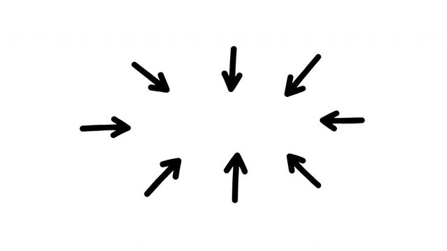 Hand drawing black arrow pointing in the middle animation on transparent background. 4K Video