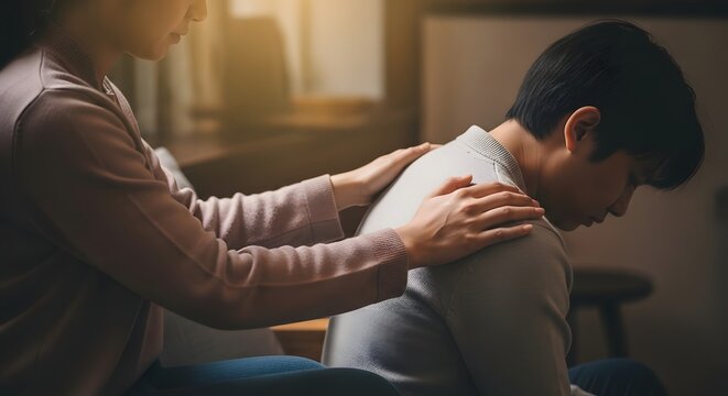 Gentle hands offer comfort and support to a person experiencing sadness, conveying empathy and connection during a difficult time.