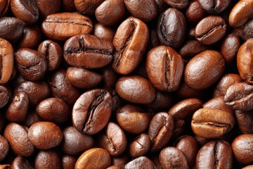 Naklejka premium Seamless Roasted Coffee Beans Close Up Background Aromatic Brown Coffee Beans Texture Full Frame Coffee Beans For Food And Drink Concepts