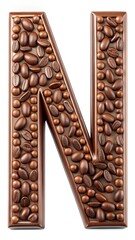 Letter N made from chocolate and coffee beans isolated on white background