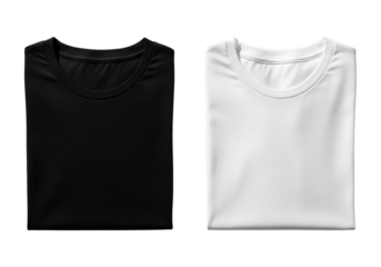 Folded black and white t shirts isolated on transparent background