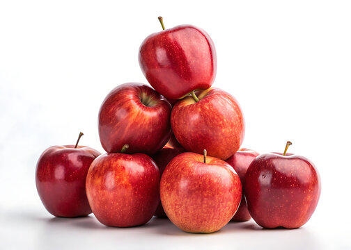 Pile of fresh red apples on white background