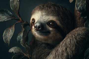 sloth in its natural habitat, watching from a high branch