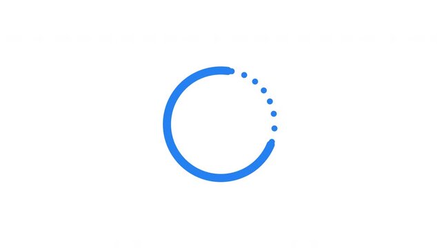 Rotating solid blue arc around dotted circle loading icon animation. Animated loader isolated on white transparent. Web design component 4K video. Buffer, spinner, preloader. User interface element