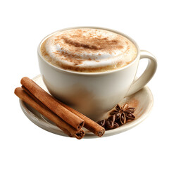 Delicious Cup of Cappuccino Coffee with Cinnamon Isolated on White Background