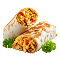 Savory Chicken Burrito on White Background for Food Photography