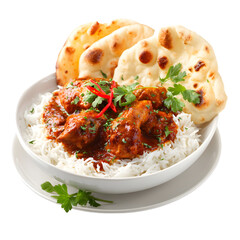 Delicious Chicken Curry with Rice and Naan Garnish in Professional Setting