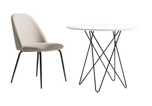 Modern chair and round table isolated on transparent background