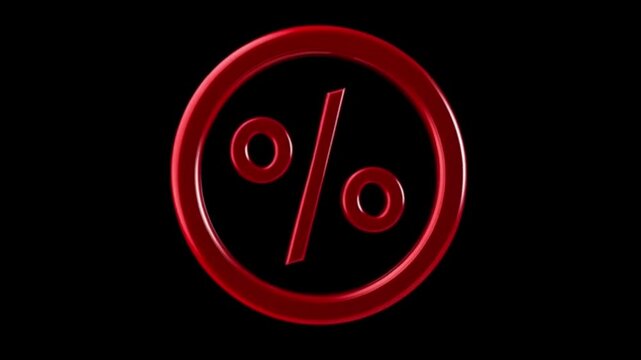 A red percentage sign inside a circle on a black background with a slight reflection effect