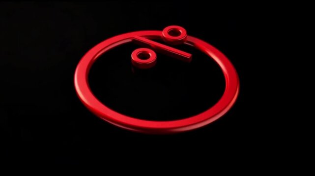 A red percentage symbol with a circle and a line on a black background in a rendered style