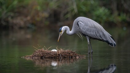 Obraz premium Gray crane in a wetland habitat, showcasing nesting behavior and the importance of preservation