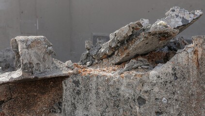 Fragments of shattered concrete barriers.