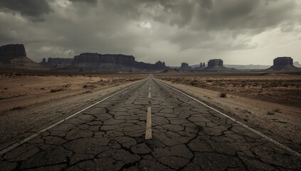 Deserted pathway in arid landscape, signs of erosion risk