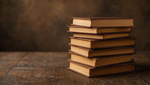 Books on a wooden surface, vintage texture and educational theme, suitable for study backgrounds - Powered by Adobe