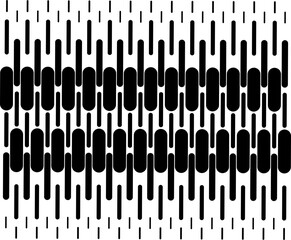 Abstract black and white optical illusion pattern with vertical elongated shapes creating rhythmic motion and modern geometric texture for backgrounds or design art.
