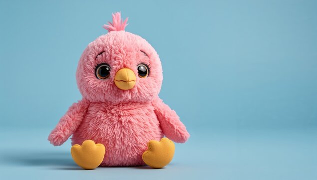 Little Pink Bird Doll Adored by Kids on a Blue Background, Ideal for Creative Projects