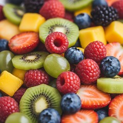 Obraz premium Vibrant healthy mix of berries, kiwi slices, and tropical fruits.