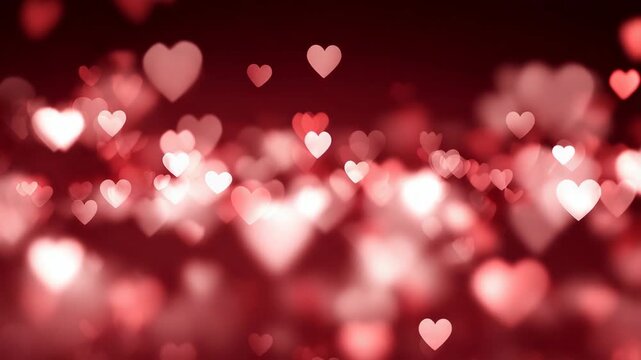 Romantic Red Heart Bokeh Background Animation with Shimmering Light Particles
