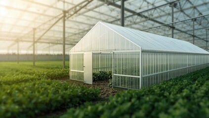 Fototapeta premium Agricultural green plastic structures with abstract design and technology elements