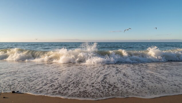 Pebbles and sand being gently washed by ocean waves