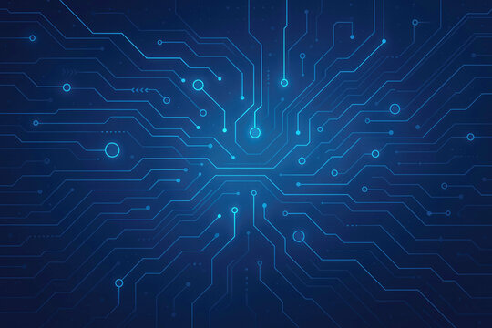 Abstract Blue Digital Circuit Board Pattern with Glowing Nodes and Lines technology