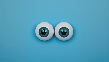 Googly toy eyes set against a classic blue background, highlighting themes of surveillance and privacy concerns