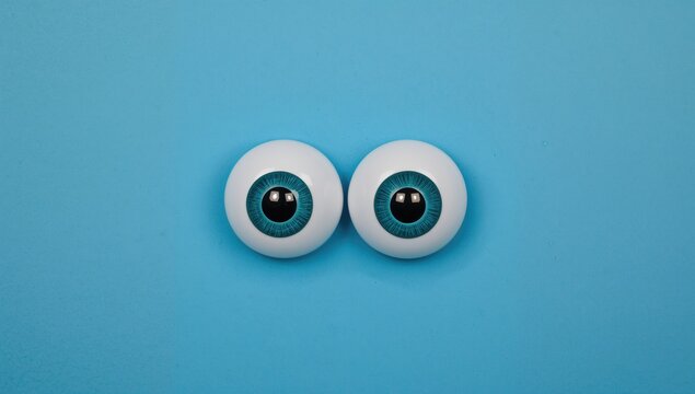Googly toy eyes set against a classic blue background, highlighting themes of surveillance and privacy concerns