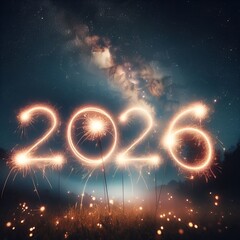 “Sparkler writing 2026 in air, long exposure, magical night moment.”