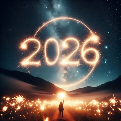 “Sparkler writing 2026 in air, long exposure, magical night moment.”