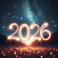 “Sparkler writing 2026 in air, long exposure, magical night moment.”