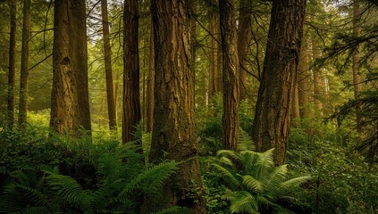 Fototapeta premium Lush rainforest within a protected provincial park on an island in the Pacific Northwest