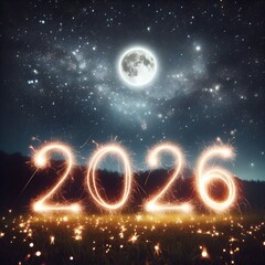 “Sparkler writing 2026 in air, long exposure, magical night moment.”