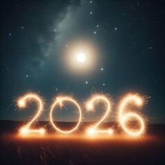 “Sparkler writing 2026 in air, long exposure, magical night moment.”