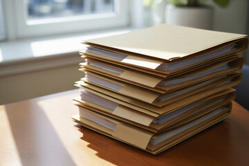 A stack of folders with documents.